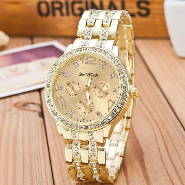 Geneva Diamond Luxury Gold Watch