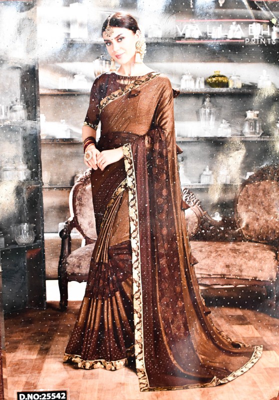 Girl's lightweight Saree For Wedding Occasion ( Dark Brown)