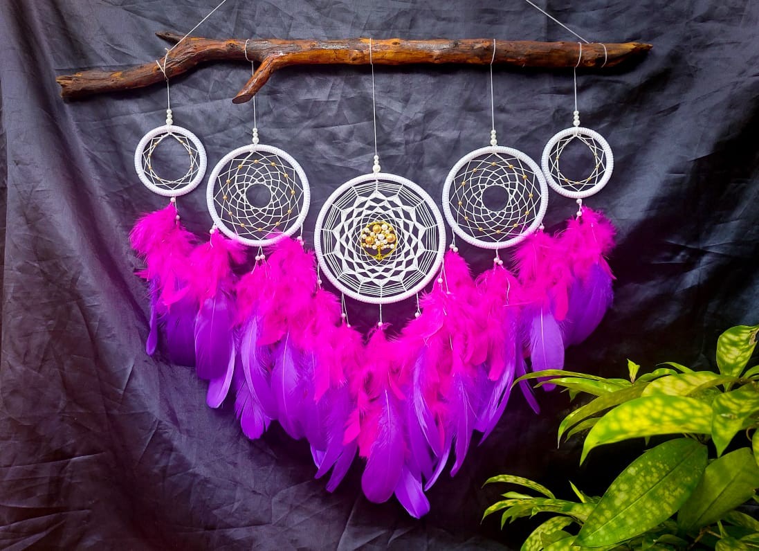 feather with crochet Pink colure dreamcatcher