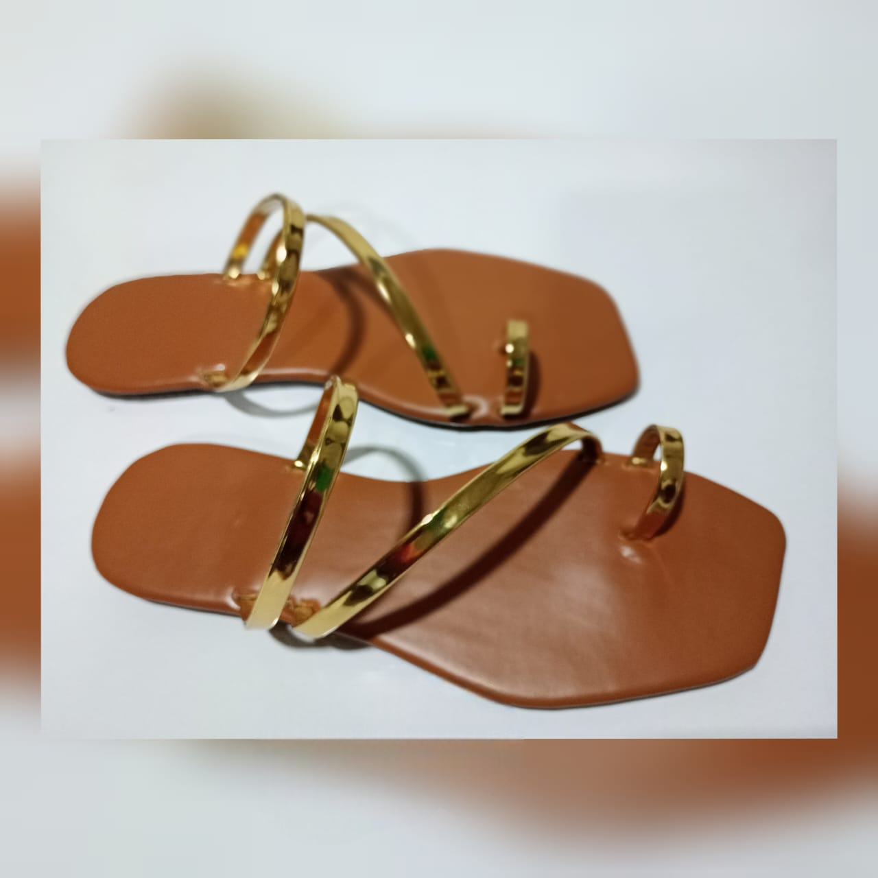 Gold & Brown Flat Slippers