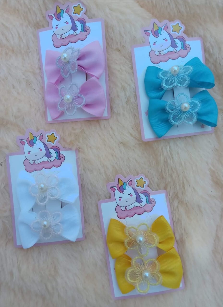 Bow & Flower design Hair Clips 2 Pcs