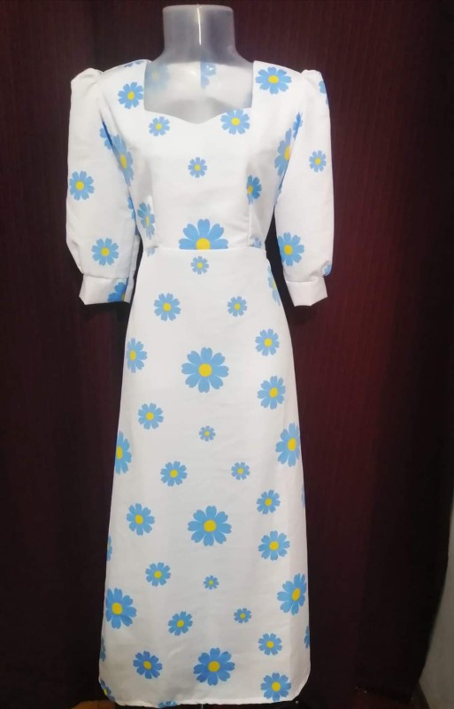 Blue Color Flower With White Color Frock