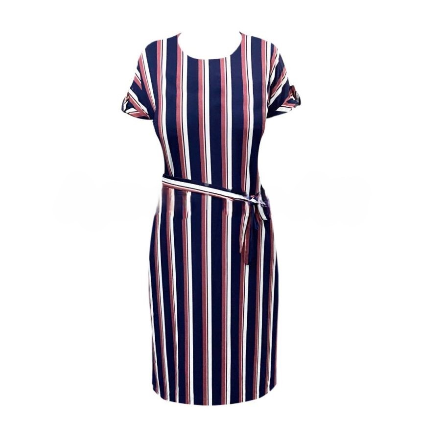 Striped Dress with Belt – Pink