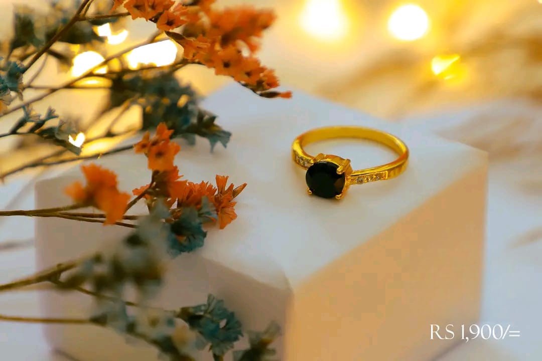 Gold Plated Ring With Black Stone