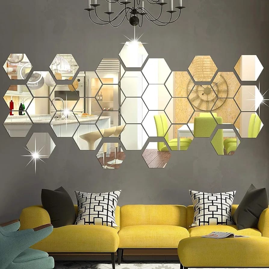 12pcs, to 48Pcs 3D Mirror Hexagon Wall Stickers Removable Art Decal Home Decor Mural DIY Self Adhesive Home Decor Art Mirror