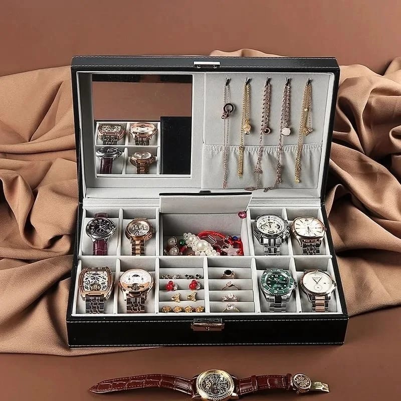 Unique Compartments Jewel And 4 Watches Box