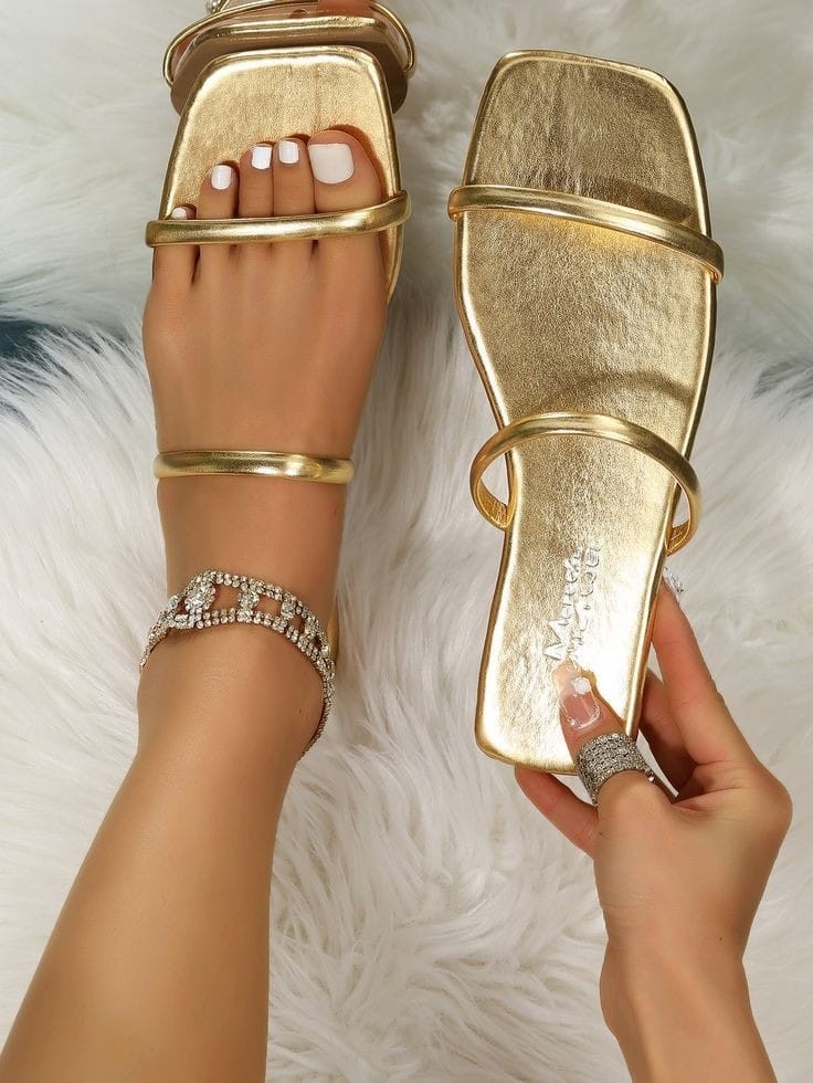 Gold Colour Double Strap slippers for women