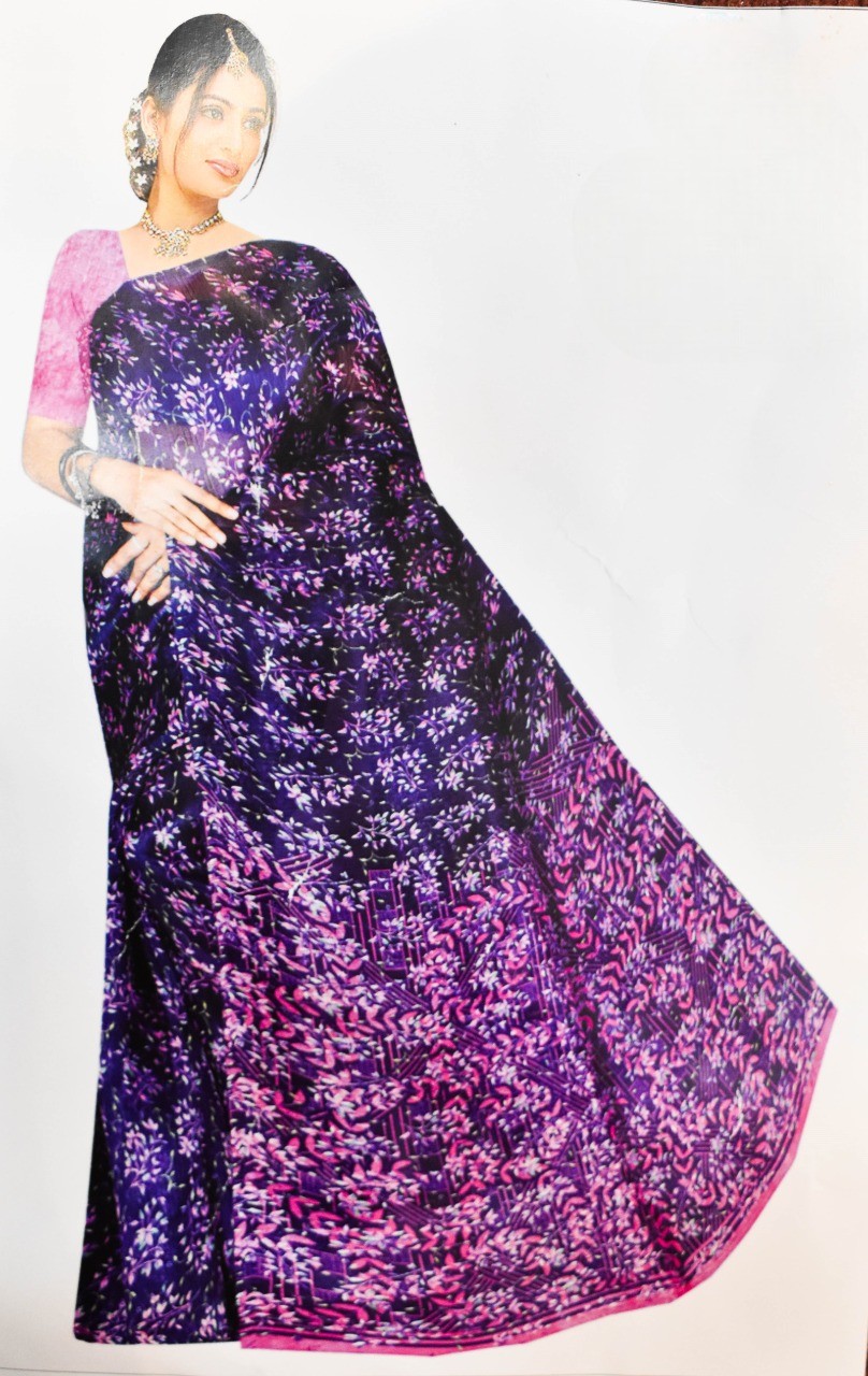 Purple And Black with Butterfly work Saree