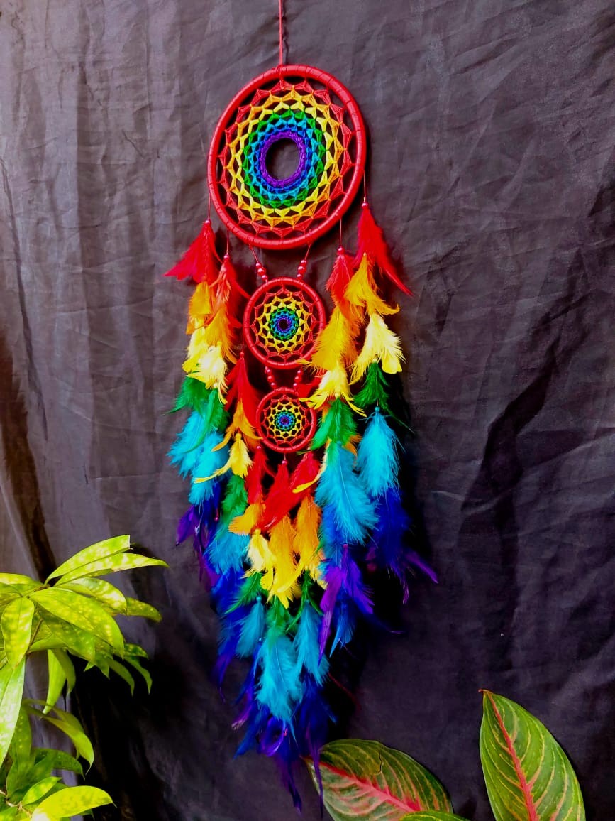 Feather with crochet red colure dreamcatcher