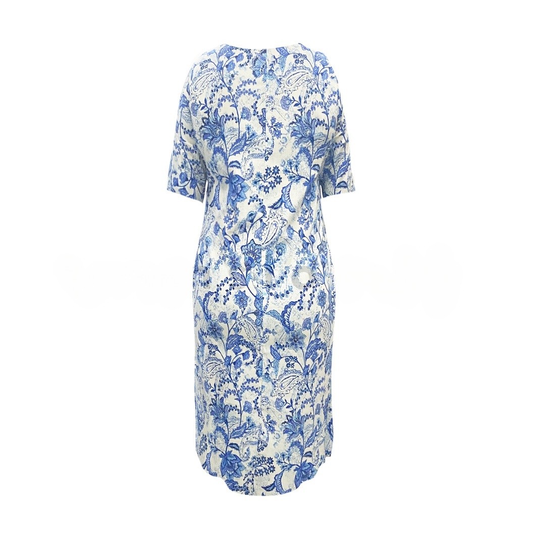 Printed Linen Dress – Blue Vines