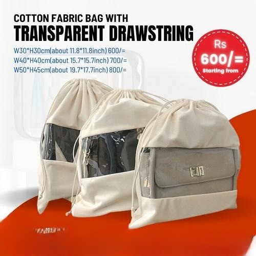 Cotton Fabric Bag With Transparent Drawstring
