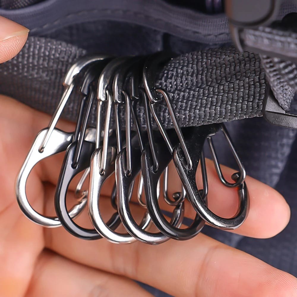 S Type Zinc Alloy Carabiner with Lock Mini Keychain Hook Anti-Theft Outdoor Camping Backpack Buckle Key-Lock Accessories