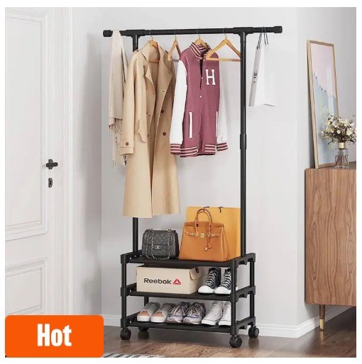 3 Layer Standing Clothe Rack with Wheel-Single Pole