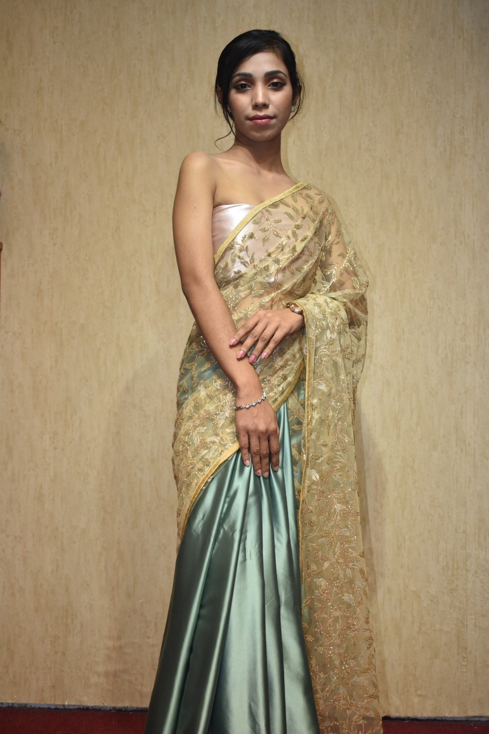 Two Tone Green Colour Saree With Work