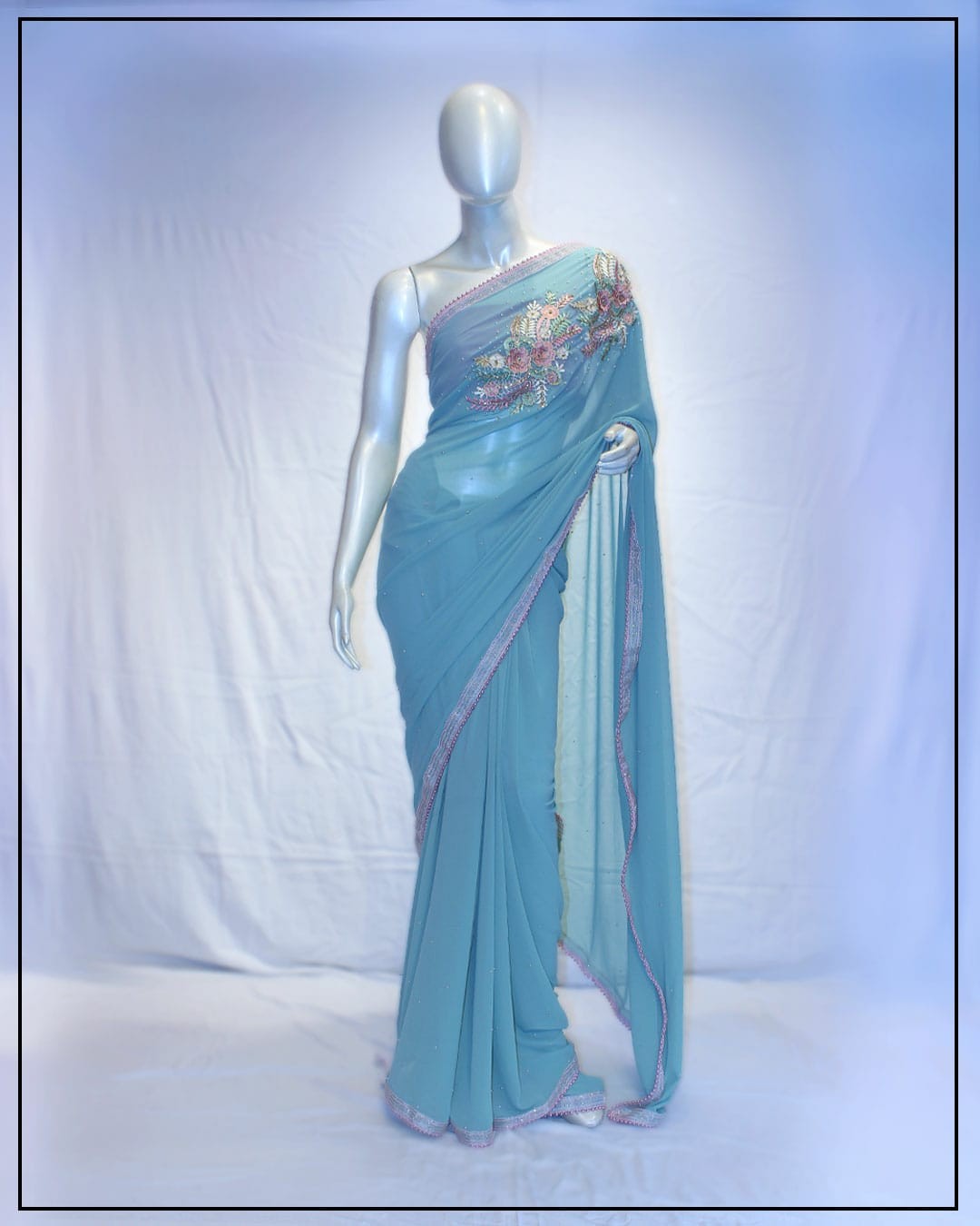 Bridal silk Saree Blue Colure