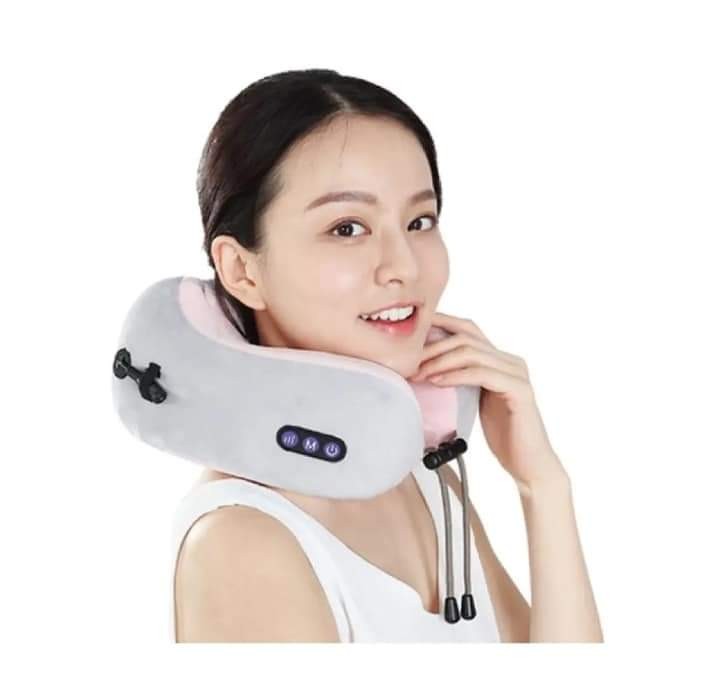 USB Rechargeable U SHAPED MASSAGE PILLOW Electric Massage Machine Foam Neck Healthcare Travel Vibration Massager for Outdoor Travel Train Trip Home Office