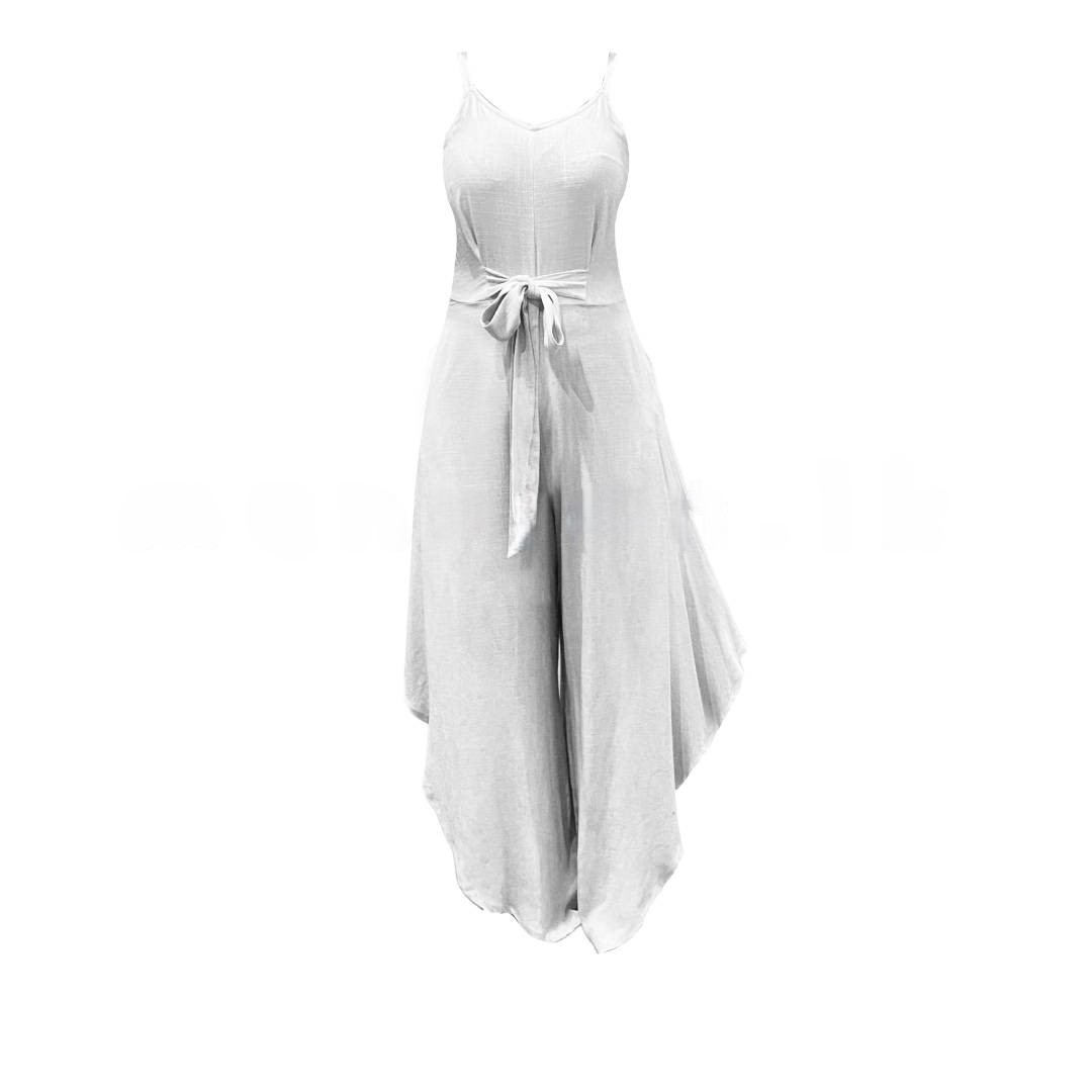 Asymmetrical Hem Tie Front Jumpsuit – Pure White