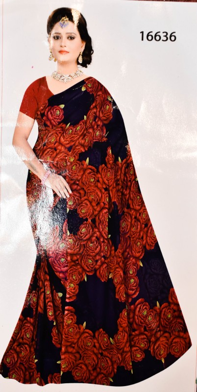 Red Rose design Black Colure Saree