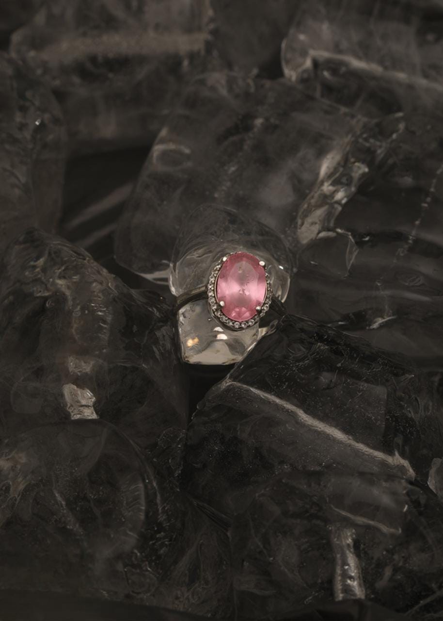 Pink Stone Studded Silver Ring