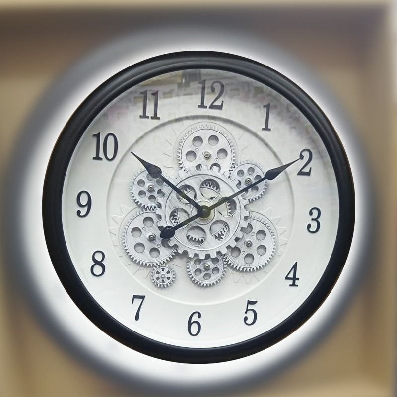 Wheel of Age Moving Gear Wall Clock (Black & White)