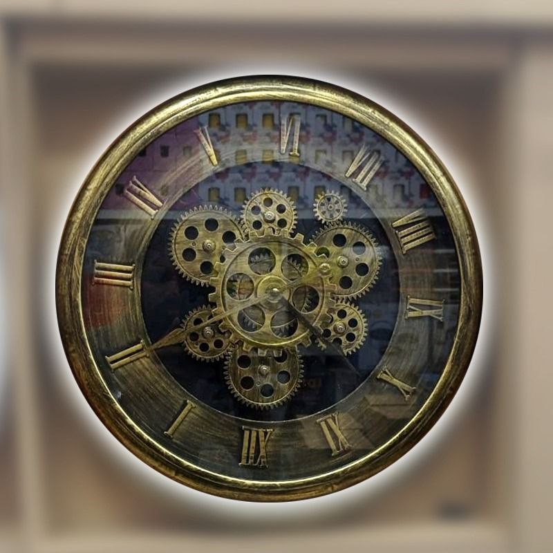 Wheel of Age Moving Gear Wall Clock (Black & Gold)