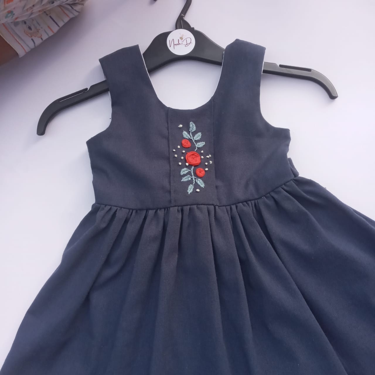 Linen Dark Blue Color Baby Frock