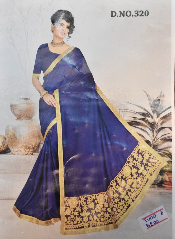 Dark Blue With Gold Work Silk Saree