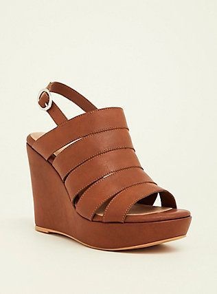 Brown Colure Wedge Heels With Bands