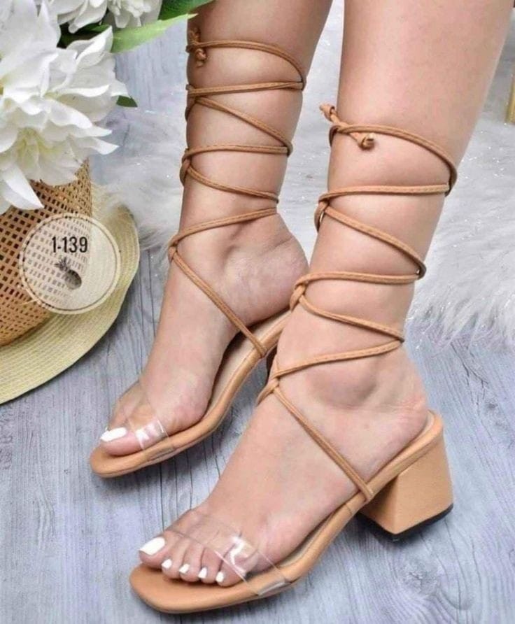 Brown strappy high heel sandal