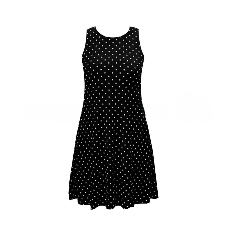 Sleeveless Short Tank Dress – Black Dot