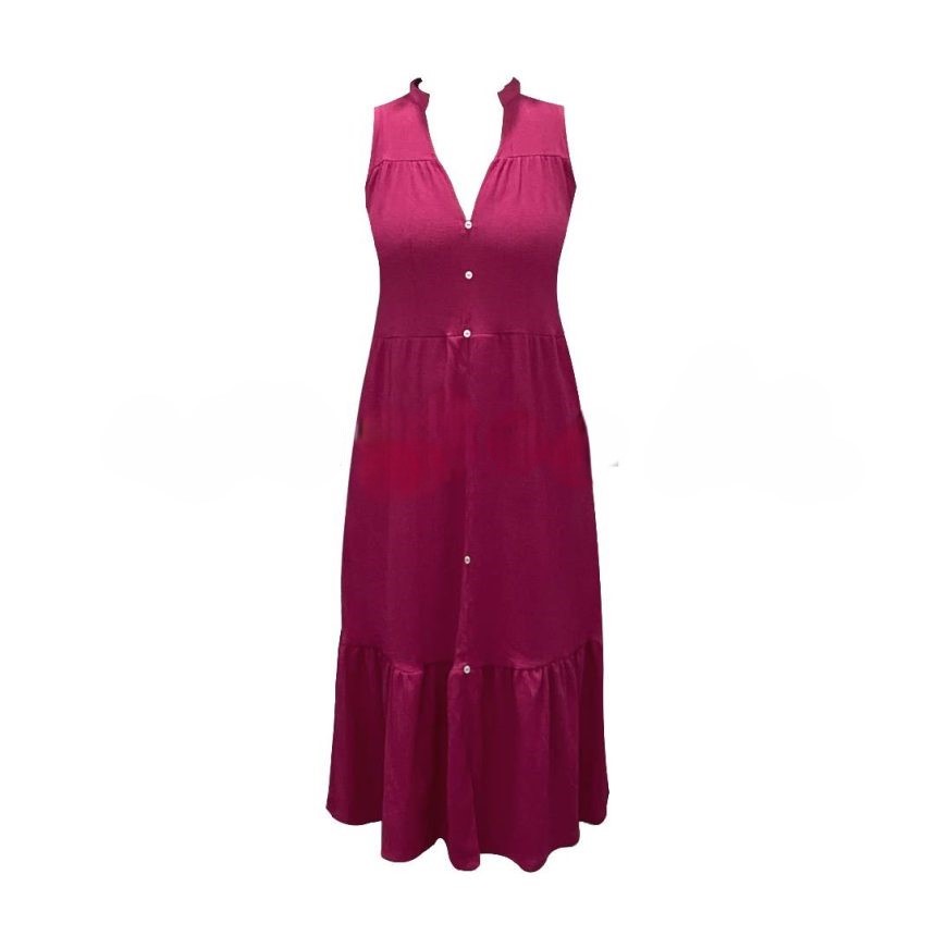 Bottom Frill Sleeveless Dress – Magenta