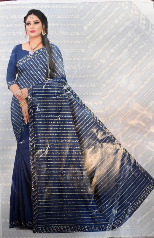 Girl's lightweight Saree For Casual Wear And Wedding Occasion  ( Dark Blue )