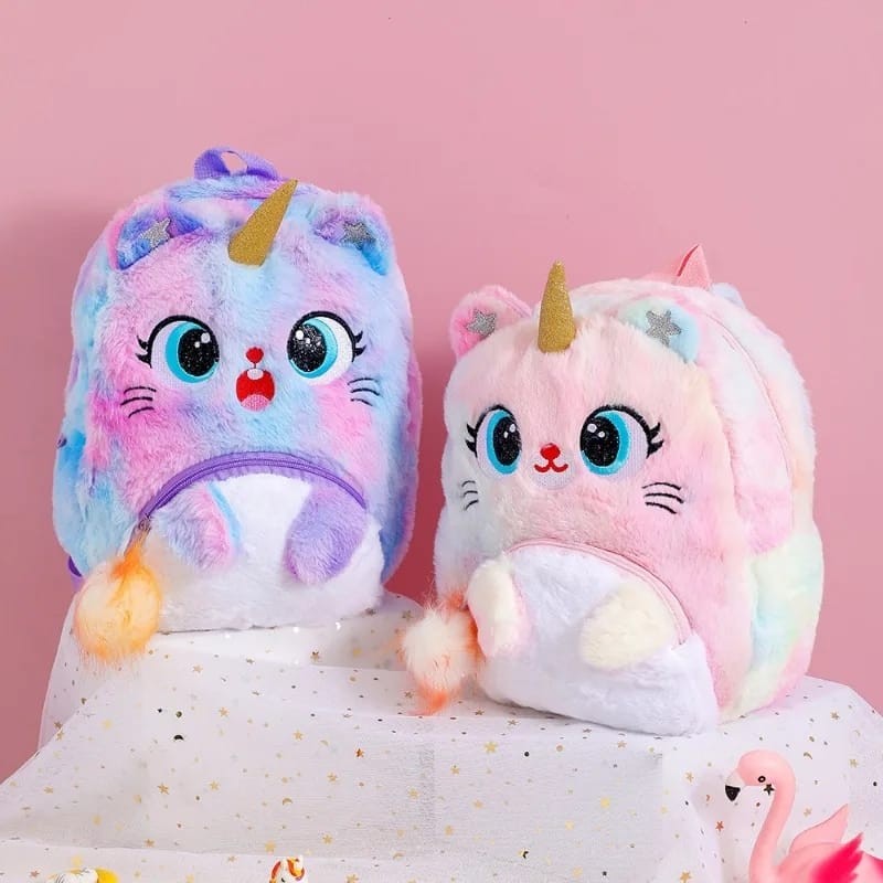 Girls Cute Cartoon Plush Unicorn Children'S  Bag.Colorful Plush Storage Bag For Daily