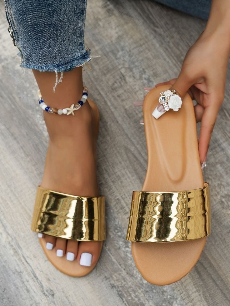 Gold Colour  Flat Sandal Slippers