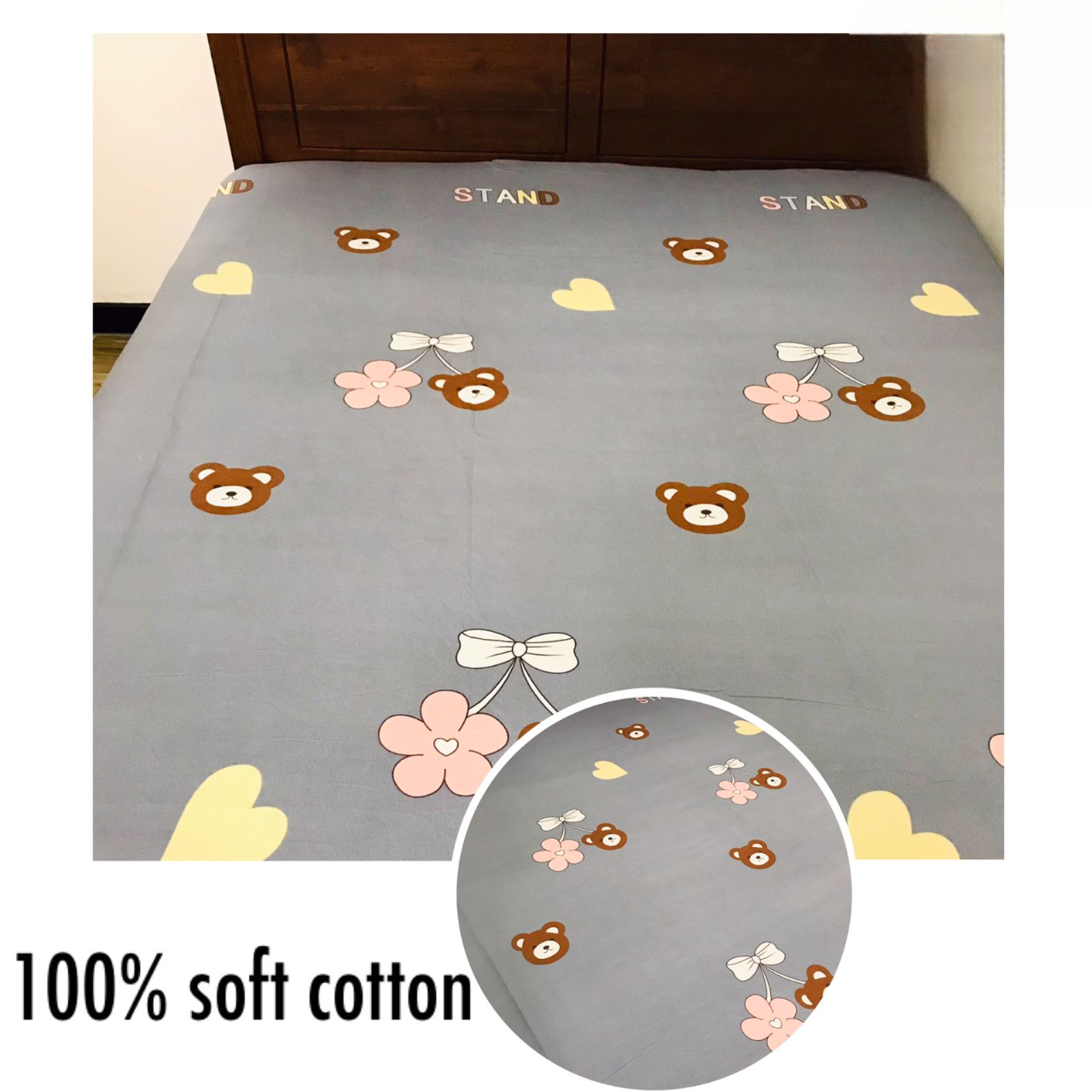 90x95 ( king size) Soft Cotton Ash Color Bed Sheet