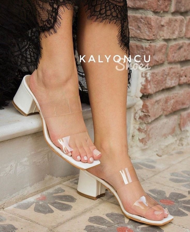 White high heel sandal with two transparent straps