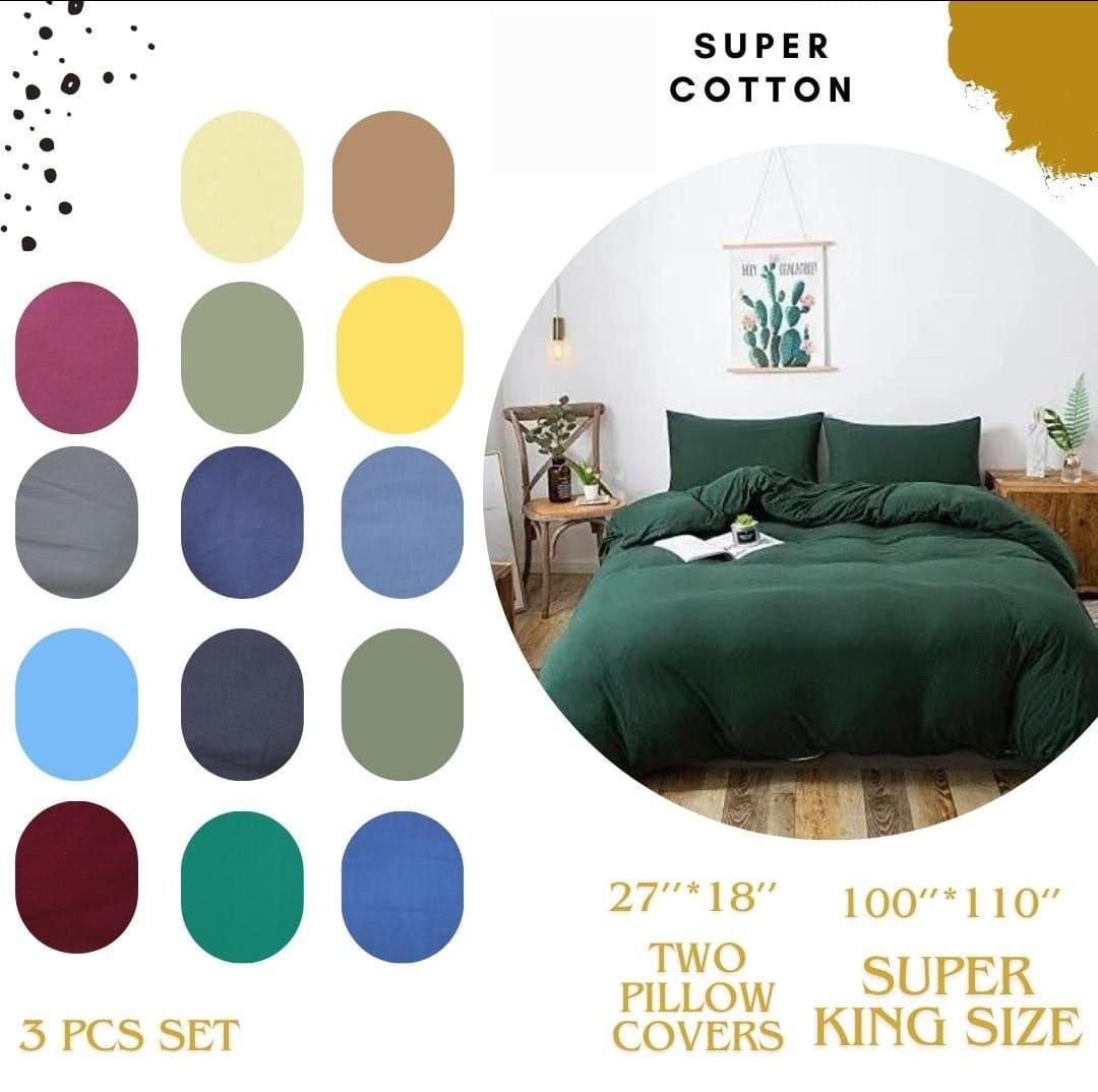 3 Pcs Super Cotton Bed Sheet & Pillow Cover