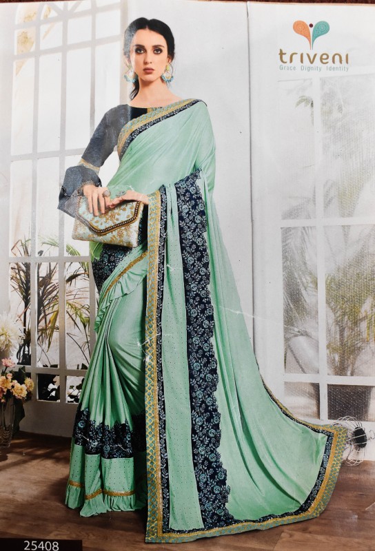 ightweight Saree For Wedding Occasion ( Light Green With Black Work)