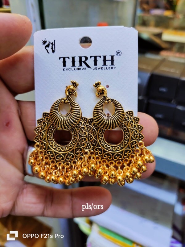 peacock Design Gold And Silver Colure Jimikki Earrings