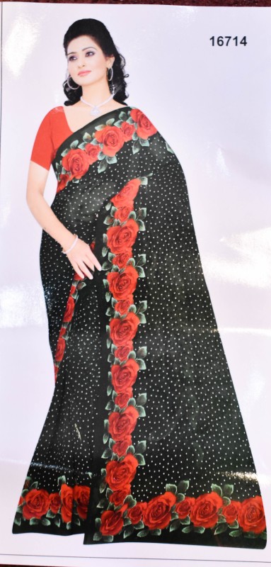 Red Rose Flower Design Silk Saree