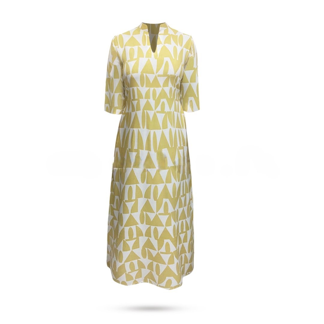 Half Sleeves Printed Dress – Yellow
