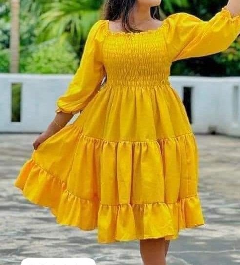 Yellow Color Long Sleeve Short Frock