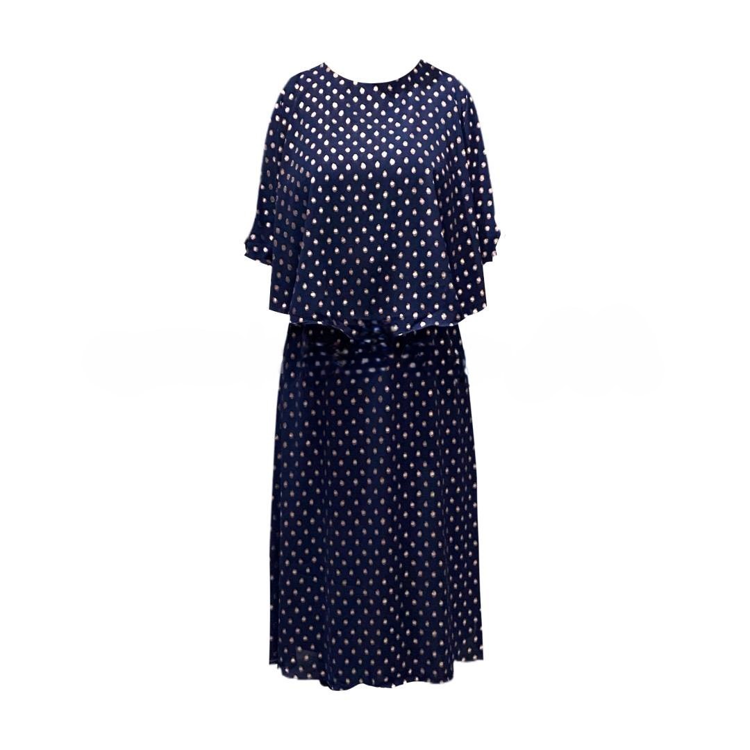 Cape Overlay Midi Dress – Navy Blue