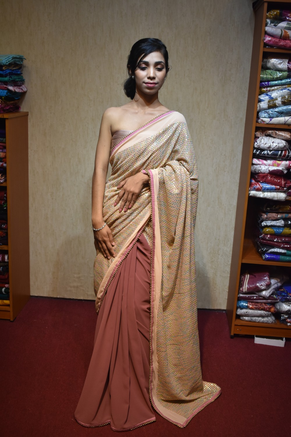 Tow Tone Embroider Saree With Work