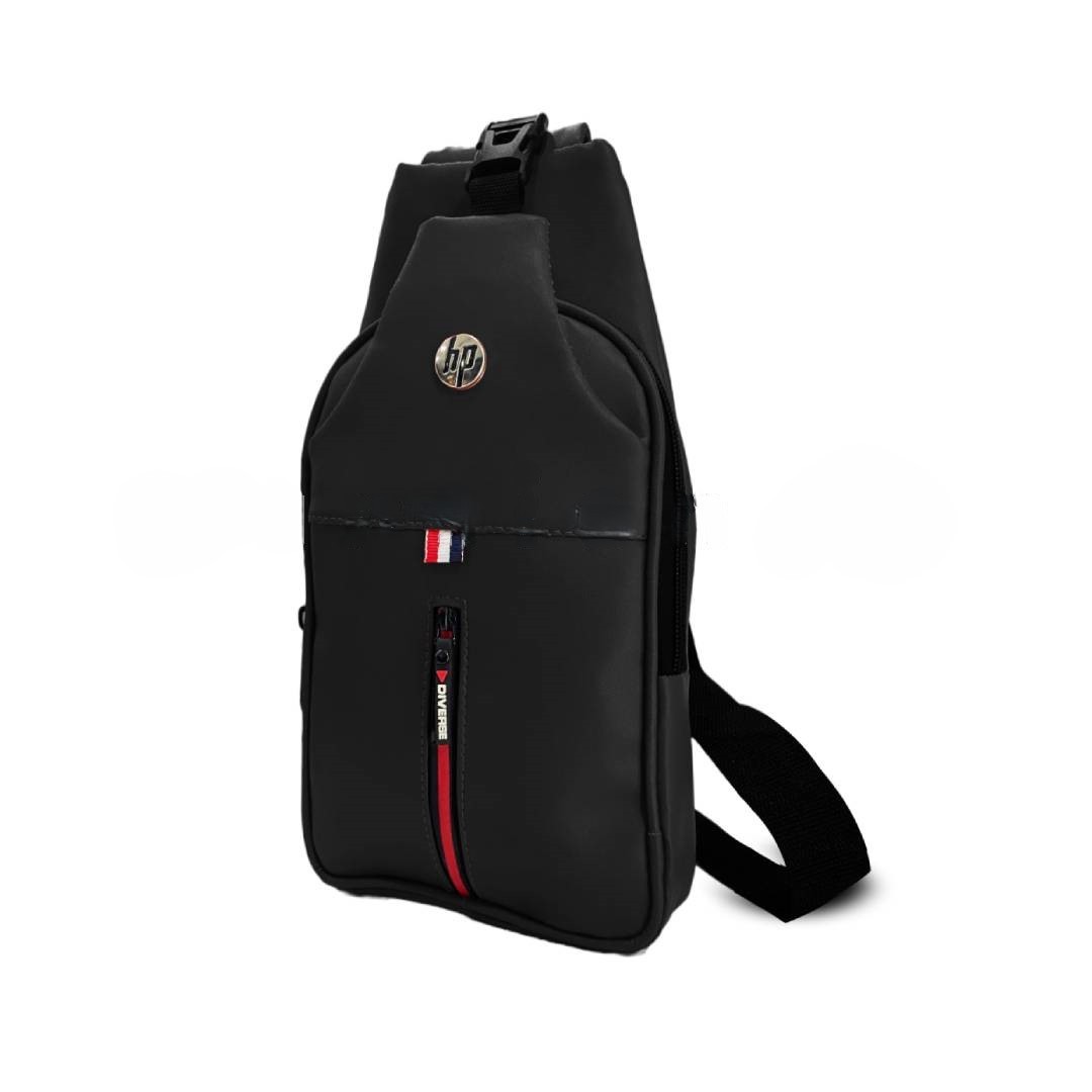 Vertical Zip Detail Men’s Chest Bag – Black