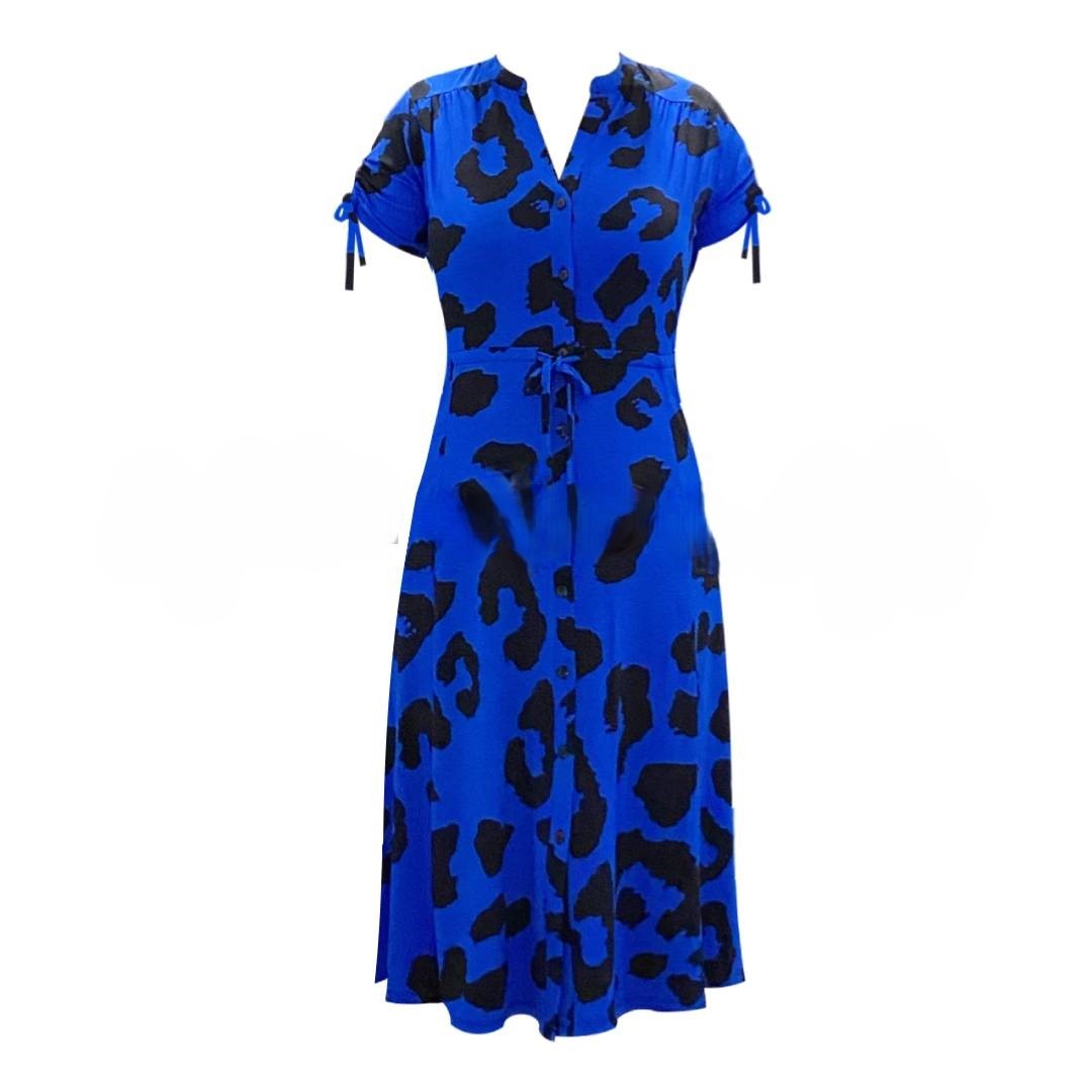 Front Open Midi Dress – Blue Spots