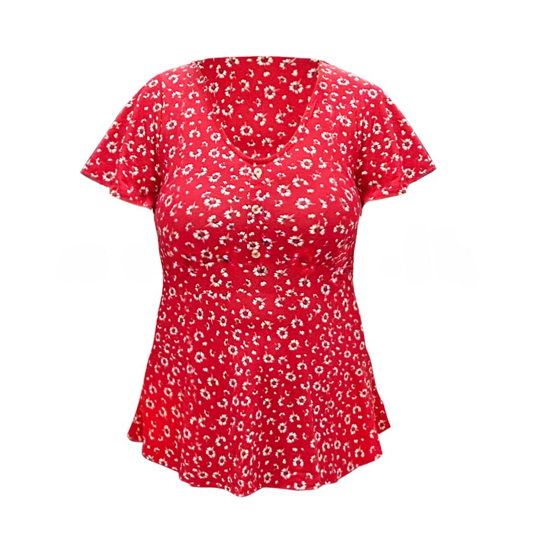 Flare Sleeve Peplum T-shirt – Red