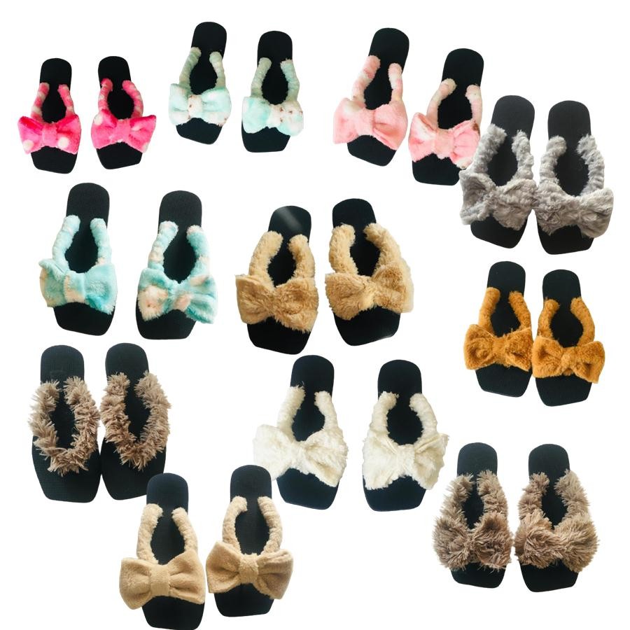 Box Rubber Slipper for Girls with Nice Designs made from Velboa Fur Fabric