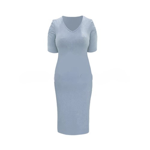 Ruche Sleeve Shimmer Dress – Ice Blue