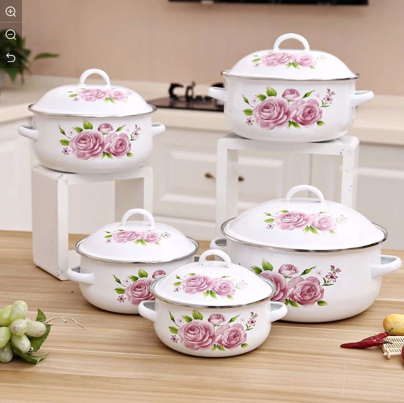 5 Pcs Enamel Cookware Set with Lid